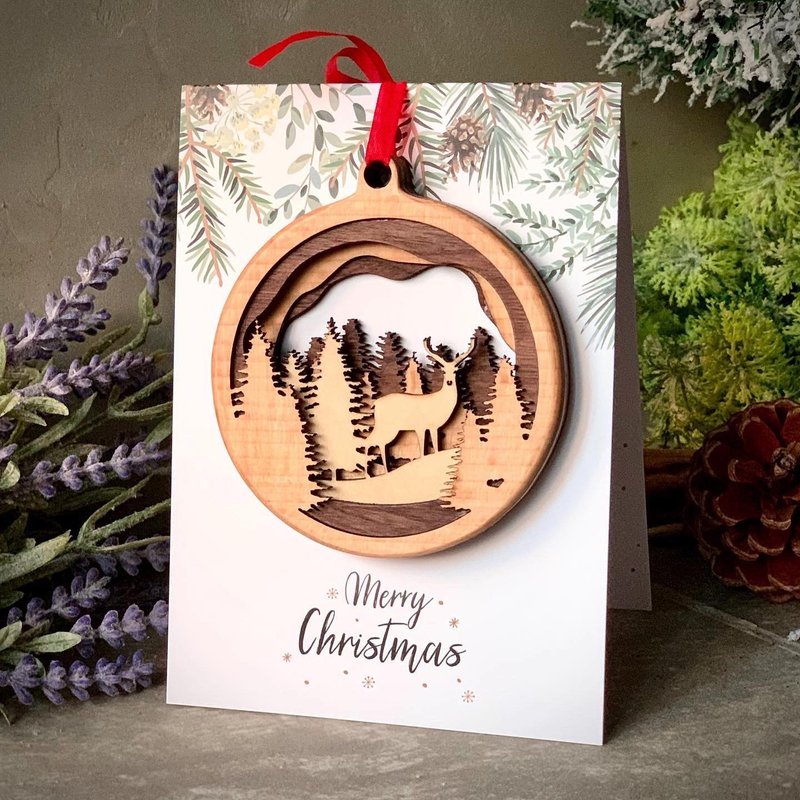 Three-dimensional Solid Wood Charm Christmas Card - งานไม้/ไม้ไผ่/ตัดกระดาษ - ไม้ 