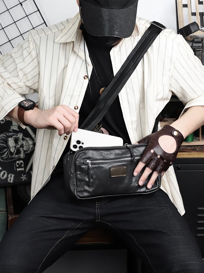 Genuine Leather Men Shoulder Bag Casual Cowhide Crossbody Messenger Bags - กระเป๋าแมสเซนเจอร์ - หนังแท้ สีดำ