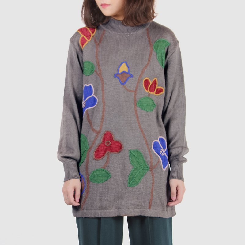 【Egg Plant Vintage】Heaven Flower Ladder Embroidered Totem Vintage Sweater - Women's Sweaters - Polyester 