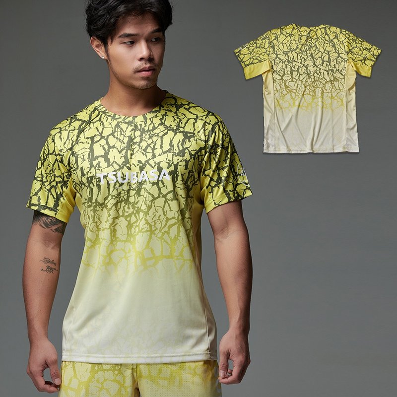 Silky breathable functional sweatshirt with brilliant crackle pattern men's sportswear - Men's Sportswear Tops - Other Man-Made Fibers Yellow