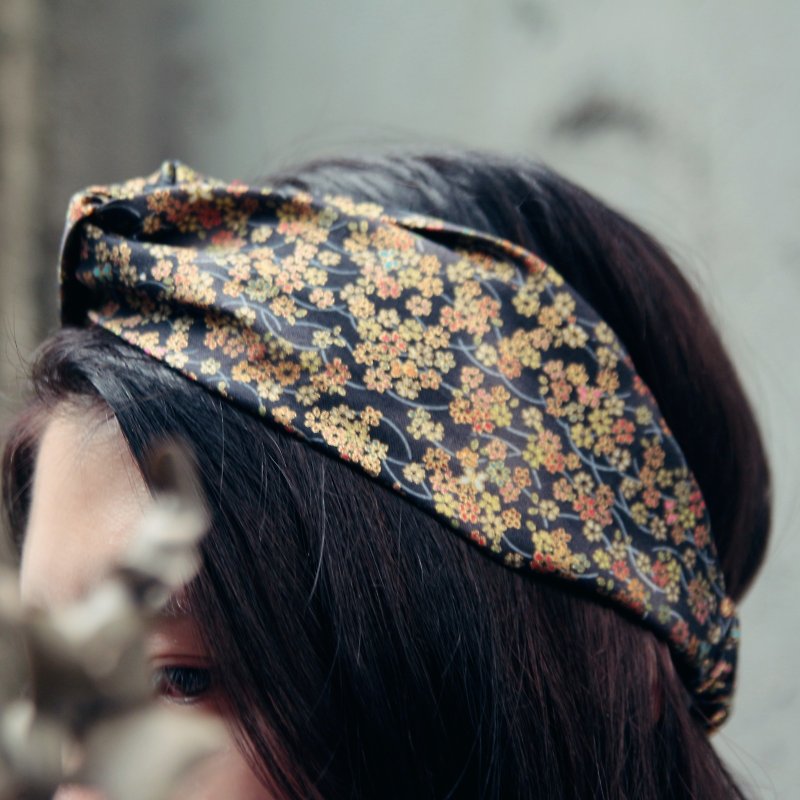 Iraqis dream Japanese gold foil handmade cross elastic hair band - Headbands - Cotton & Hemp Gold