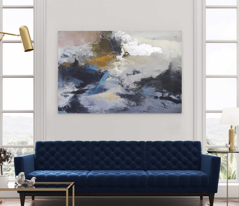 Blue Silver Painting |  Blue Silver Abstract | Blue Wall Art | Glory - ตกแต่งผนัง - ผ้าฝ้าย/ผ้าลินิน 