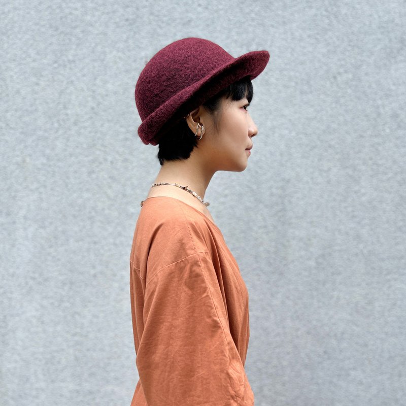 羊毛氈山丘帽_酒紅 - 帽子 - 羊毛 紅色