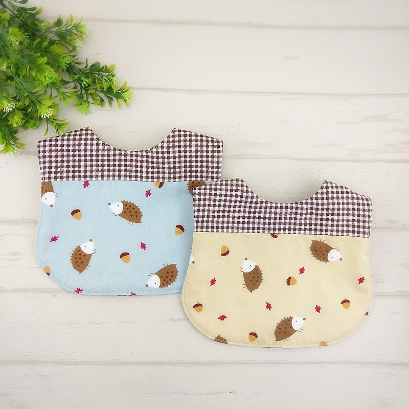 Natural wind hedgehog - 2 colors are optional. Double-sided bib (up to 40 embroidery name) - ผ้ากันเปื้อน - ผ้าฝ้าย/ผ้าลินิน สีน้ำเงิน