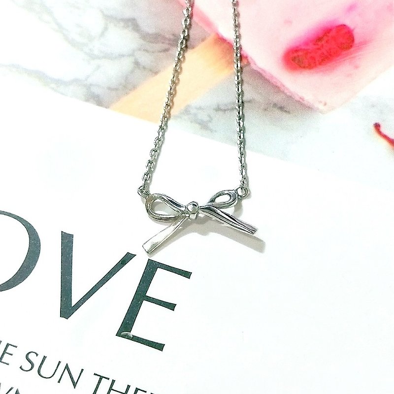 DoriAN Japanese three-dimensional bow 925 sterling silver necklace with sterling silver guarantee card gift packaging in stock - สร้อยคอ - เงินแท้ สีเงิน
