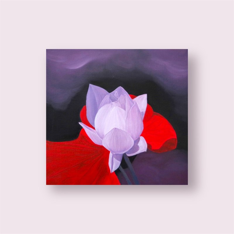 迷霧系列-蓮花花苞與紅葉子 - 海報/掛畫/掛布 - 棉．麻 