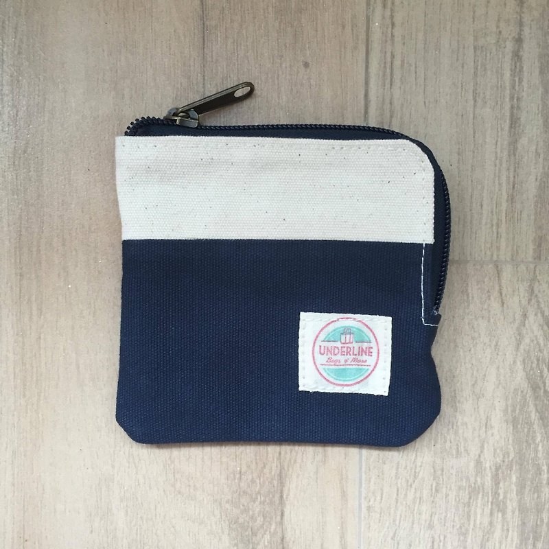 New small off-white/navy wallet with convenient interior card slots - Coin Purses - Cotton & Hemp Blue