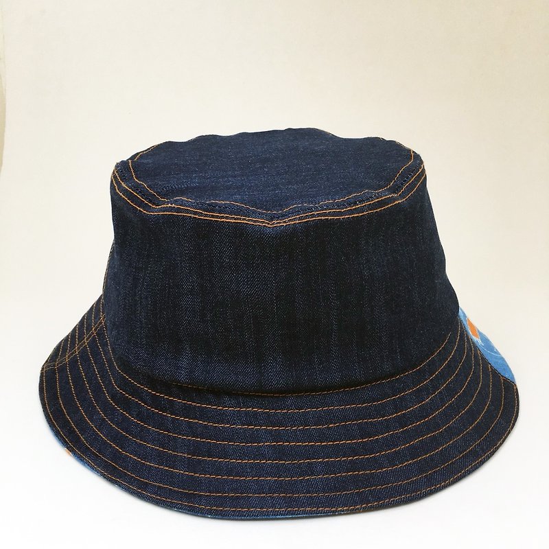 *Today I spot spotlight fisherman hat / dark blue tannin x music bear* - Hats & Caps - Cotton & Hemp Blue