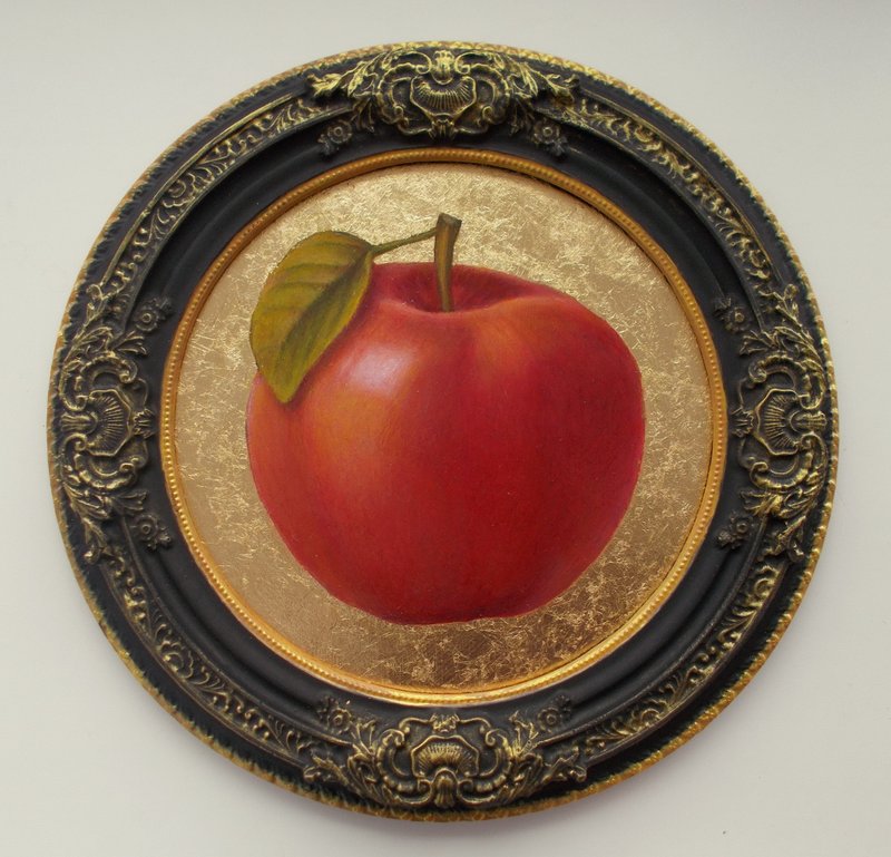 畫蘋果 紅色和金色 圓形畫 蘋果 極簡主義 金箔畫 - 壁貼/牆壁裝飾 - 其他材質 多色