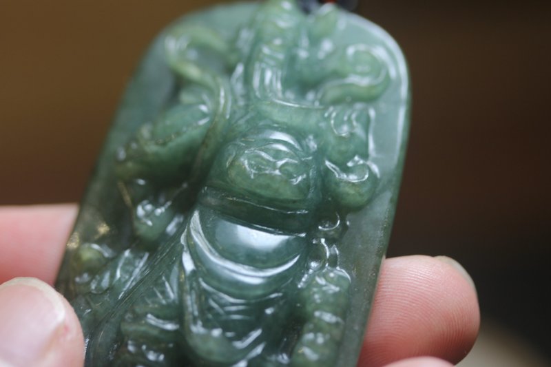【關公】A貨翡翠 | | 忠義勇武關云長吊墜|招財進寶男士 項鏈掛件 - 項鍊 - 玉石 綠色