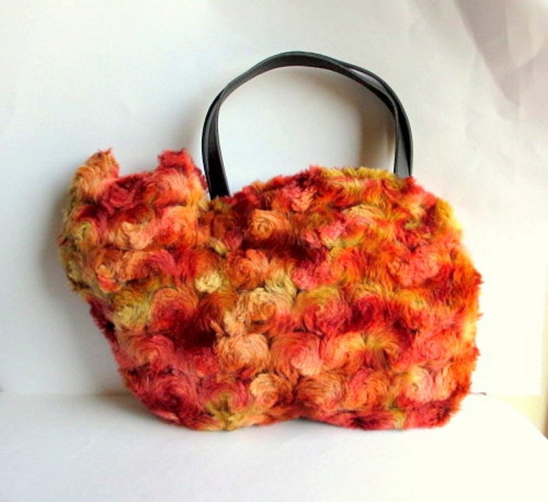 Cat Bag Fluffy Fur Mix Red - Handbags & Totes - Cotton & Hemp Red