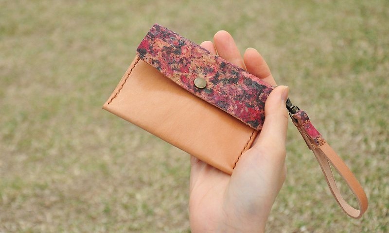 Handmade Leather / Wallet / Card Holder (Pine Flower - Red) - Wallets - Genuine Leather Brown