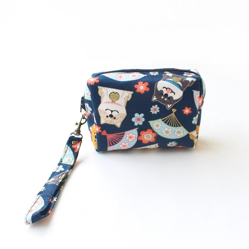 And fan Shiba Inu double cosmetic bag / coin purse storage bag - กระเป๋าสตางค์ - ผ้าฝ้าย/ผ้าลินิน สีน้ำเงิน