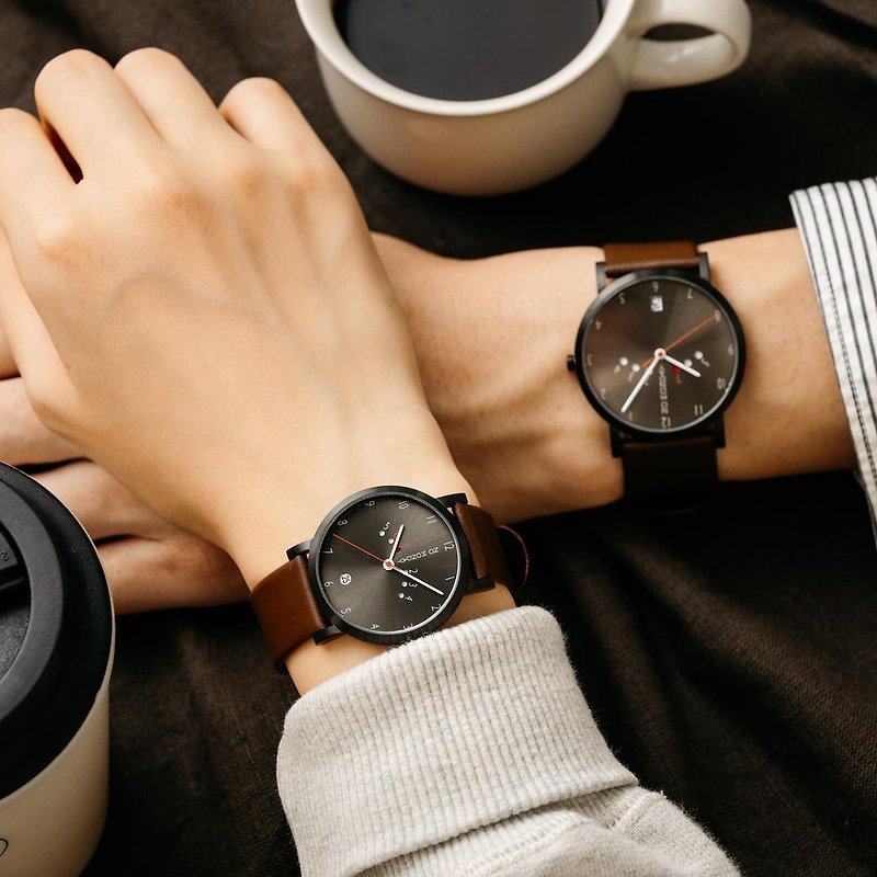 Happy Weekend/pair watch/stable coffee 31/ Brown& black - Couples' Watches - Genuine Leather Brown