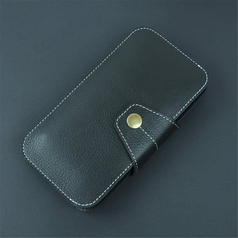 Universal Simple Genuine Leather 2-in-1 Two Mobile Phones Dual Mobile Phone Case Storage Bag with Card Slots - Other - Genuine Leather Black