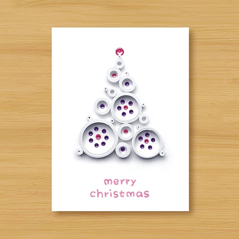 手作りロール紙クリスマスカード_遠くからの祝福夢の泡クリスマスツリー_B - カード・はがき - 紙 ホワイト