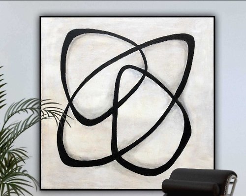 TrendGallery Abstract Black And White Painting On Canvas, Abstract Shapes Oil Painting