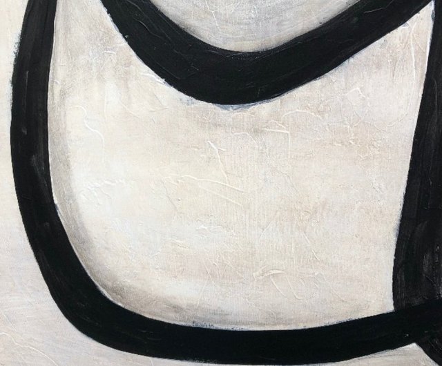 キャンバス上の抽象的な黒と白の絵画、抽象的な形の油絵 - ショップ