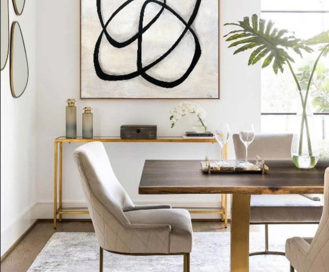 キャンバス上の抽象的な黒と白の絵画、抽象的な形の油絵 - ショップ