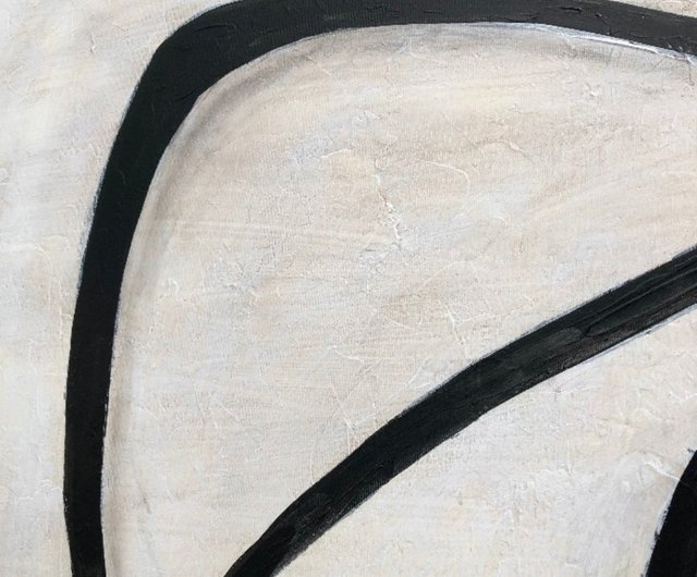 キャンバス上の抽象的な黒と白の絵画、抽象的な形の油絵 - ショップ