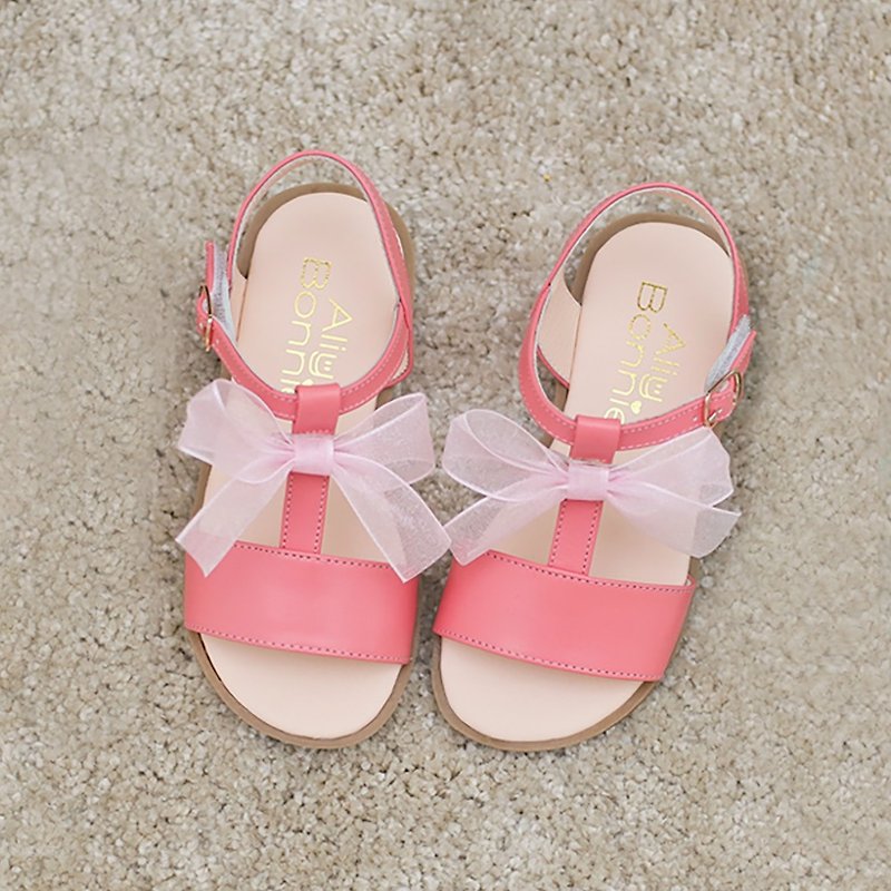 AliyBonnie children's shoes Taiwan-made romantic bow girls sandals-berry pink - Kids' Shoes - Genuine Leather Pink
