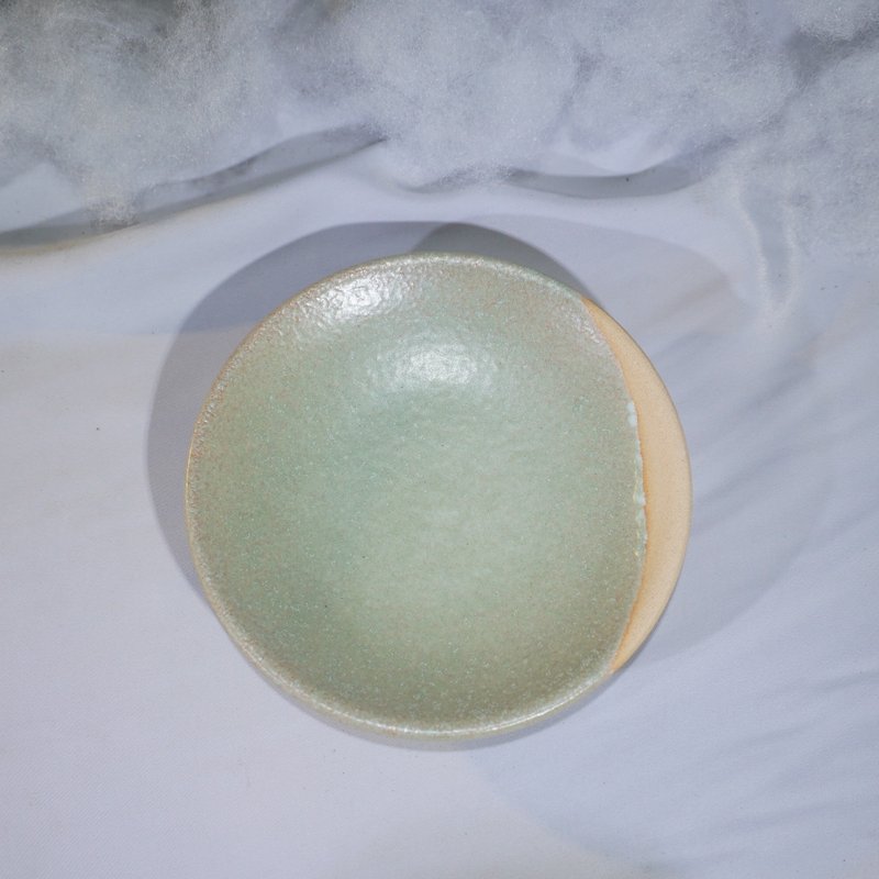 Green eyebrow moon pottery plate approx. Ø12.3 cm - Small Plates & Saucers - Pottery Blue