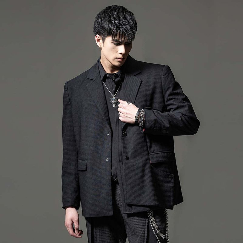 裁魂系列男士休閑西服 秋裝拼接西裝外套 - 男夾克/外套 - 聚酯纖維 黑色