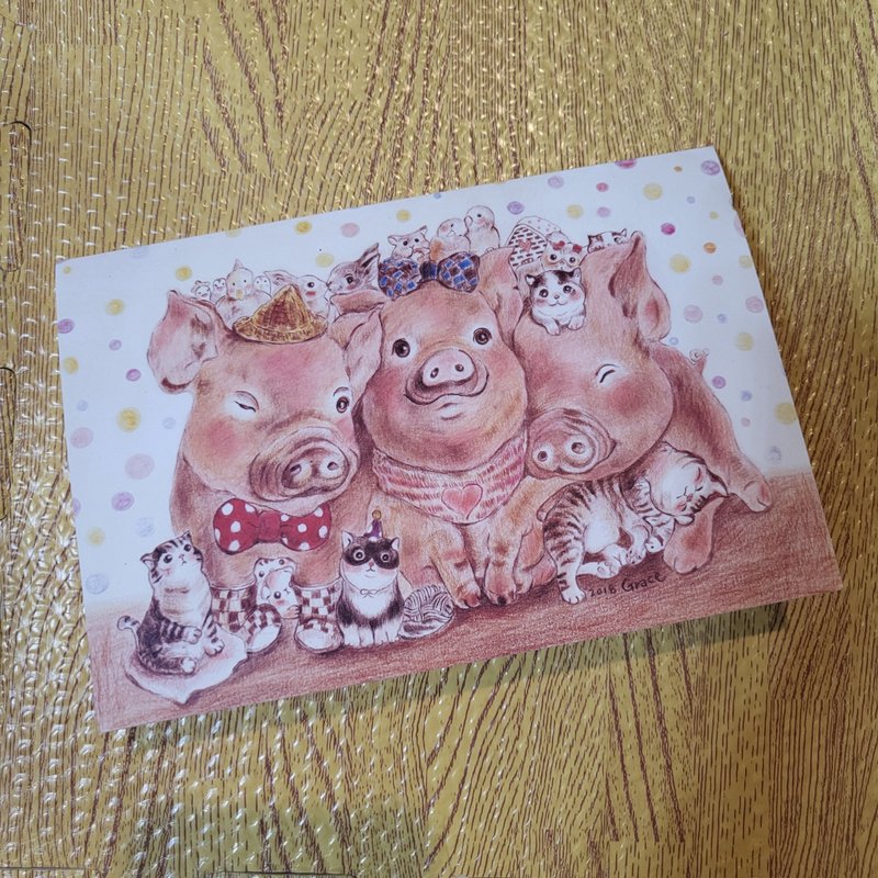 Piggy greeting card-half-fold style - การ์ด/โปสการ์ด - กระดาษ 