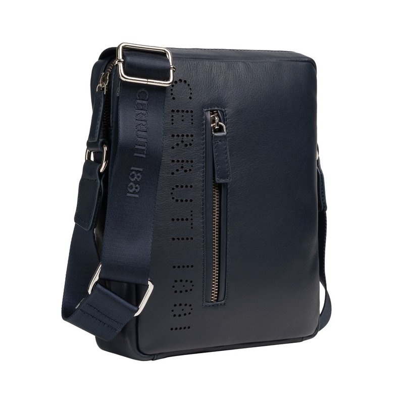 Cerruti 1881 Top Italian Calfskin Crossbody Bag (Blue CEBO05332M) - กระเป๋าแมสเซนเจอร์ - หนังแท้ 