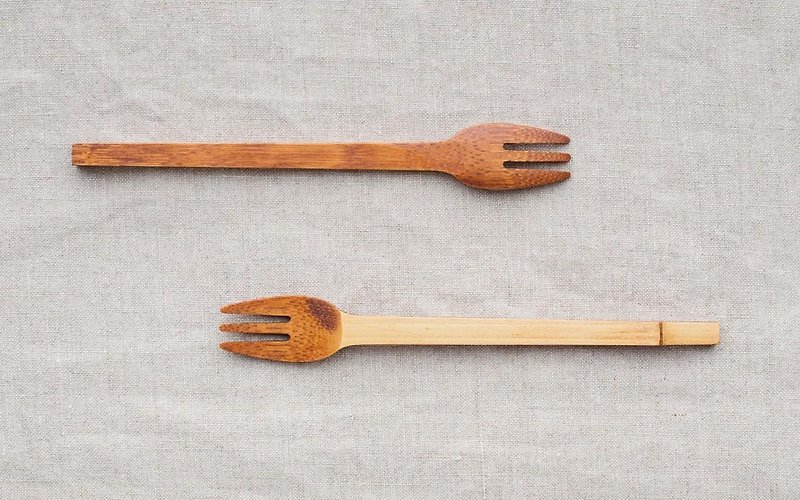 Small bamboo fork Wiping lacquer Raw lacquer (brown) - Chopsticks - Wood Brown