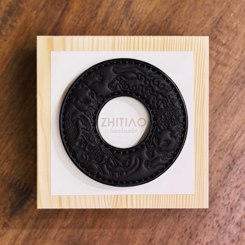 原創手工製作牛皮劍道刀鐔 貓侍武者 黑色 劍鍔 Tsuba - 運動配件 - 真皮 黑色