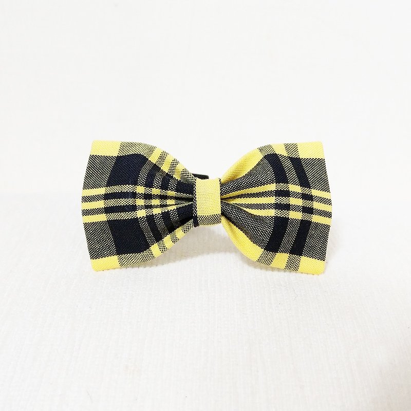 Ella Wang Design Bowtie Pet Bow Tie Bow Cat Dog Plaid - ปลอกคอ - ผ้าฝ้าย/ผ้าลินิน สีเหลือง