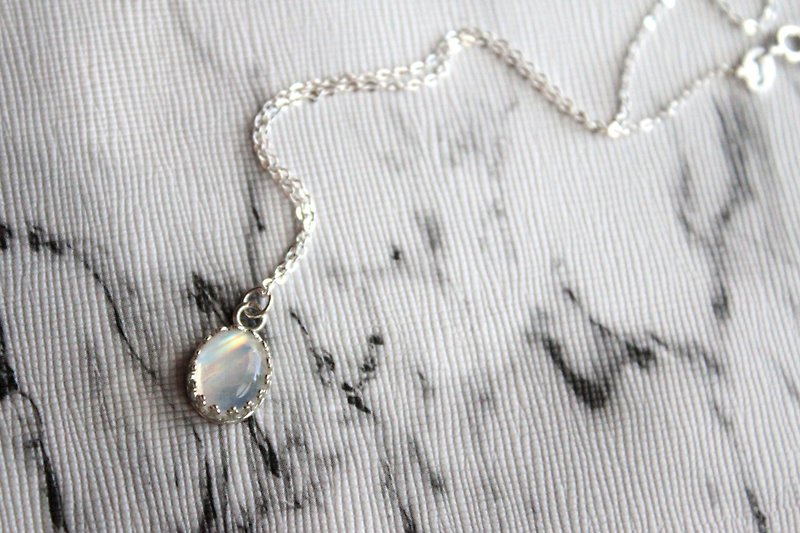 Journal- Lace Moonlight Glass Body (Blue Rainbow Light) Goddess Moonstone Lace Sterling Silver Necklace - Necklaces - Gemstone 