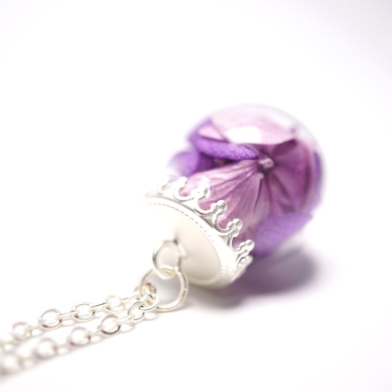 A Handmade 紫調繡球花玻璃球頸鏈 - 頸圈項鍊 - 植物．花 