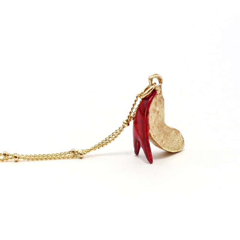 Rabbit apple / necklace NE385 - สร้อยคอ - โลหะ สีแดง