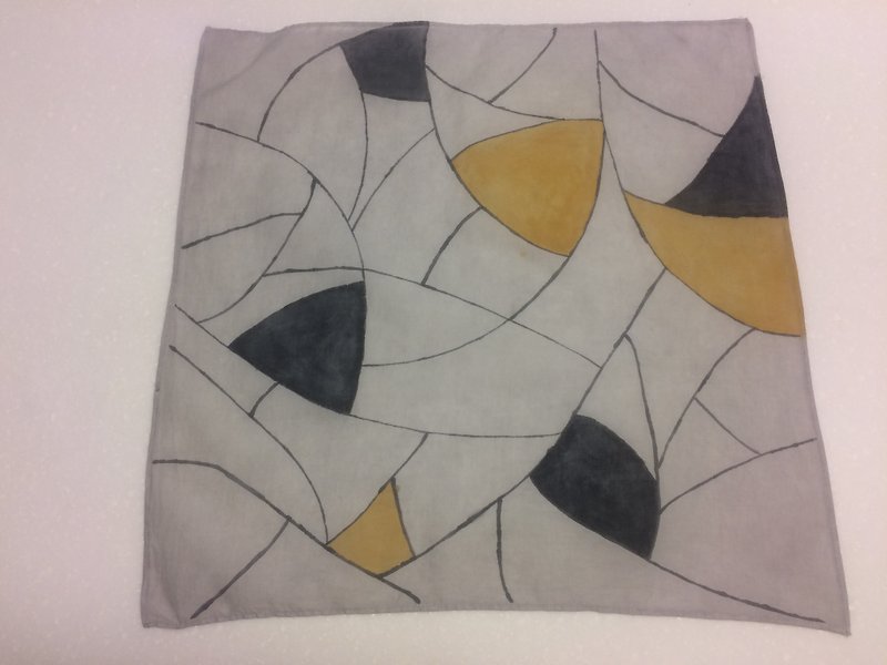 Mineral dyed hand-painted cotton handkerchief-style lines (color block / line) - Handkerchiefs & Pocket Squares - Cotton & Hemp Gray