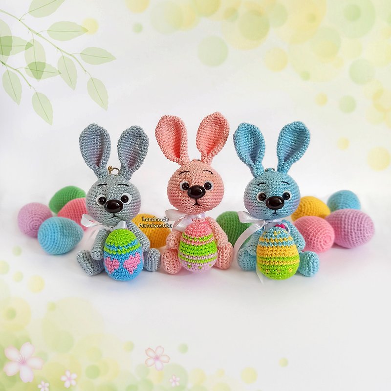 Easter Bunny decor, Easter favors, Rabbit with decorative egg, Gift for Easter. - Keychains - Cotton & Hemp Multicolor
