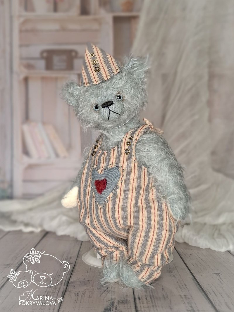 Gray teddy bear Mohair teddy bear New year gift - 公仔/玩偶 - 其他材質 灰色