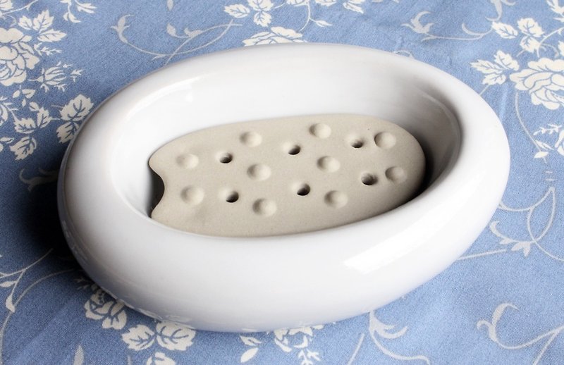 White Pebble Soap Dish Set - อุปกรณ์ห้องน้ำ - ดินเผา ขาว