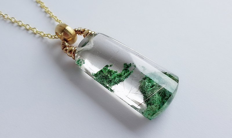 Gemstone ‧ illusionary natural ore green ghost crystal ‧ necklace - Necklaces - Gemstone Green
