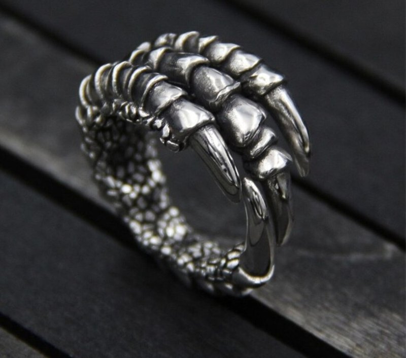 Real Thai S 925 Silver Men Cool Eagle Claw Finger Rings Exaggerated Design - แหวนทั่วไป - เงินแท้ สีเงิน