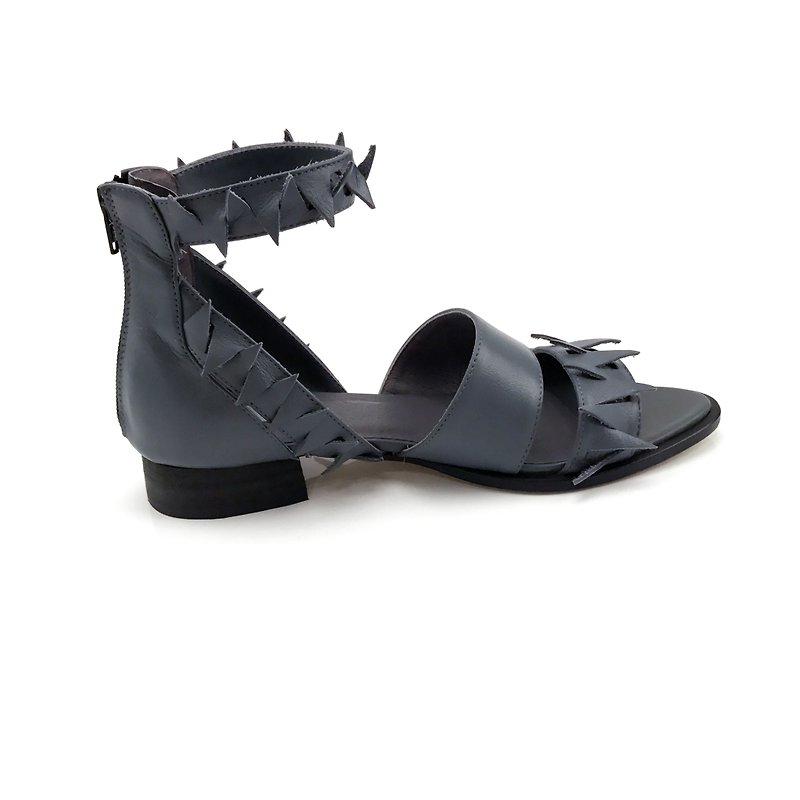 Venus Flytrap  ( grey  handmade leather shoes) - Sandals - Genuine Leather Gray