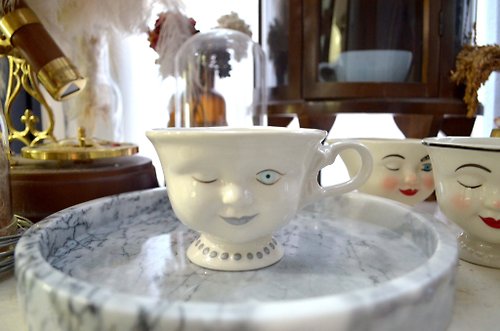 Travel Genius 中古店 90年美國中古董陶瓷立體可愛娃娃臉咖啡杯茶杯搞怪收藏咖啡店擺設