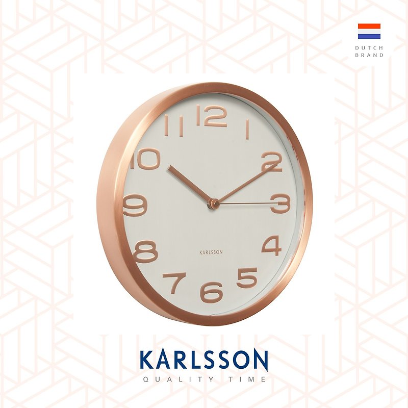 荷蘭Karlsson, Wall clock 29cm Maxie copper numbers white - 時鐘/鬧鐘 - 其他金屬 白色
