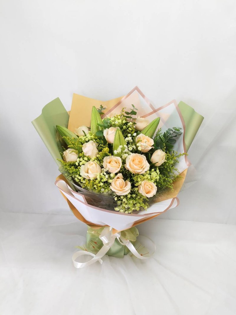 Valentine's Day Bouquet Champagne Rose Delicate Bouquet Taipei City Delivery Free Shipping Dianhua Coupon - ช่อดอกไม้แห้ง - พืช/ดอกไม้ 