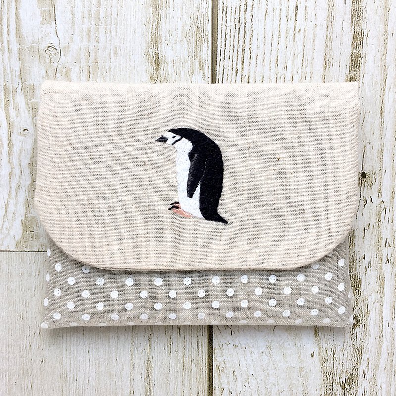 Cotton & Hemp Other Gray - Chinstrap Penguin Embroidery Pocket Tissue Box