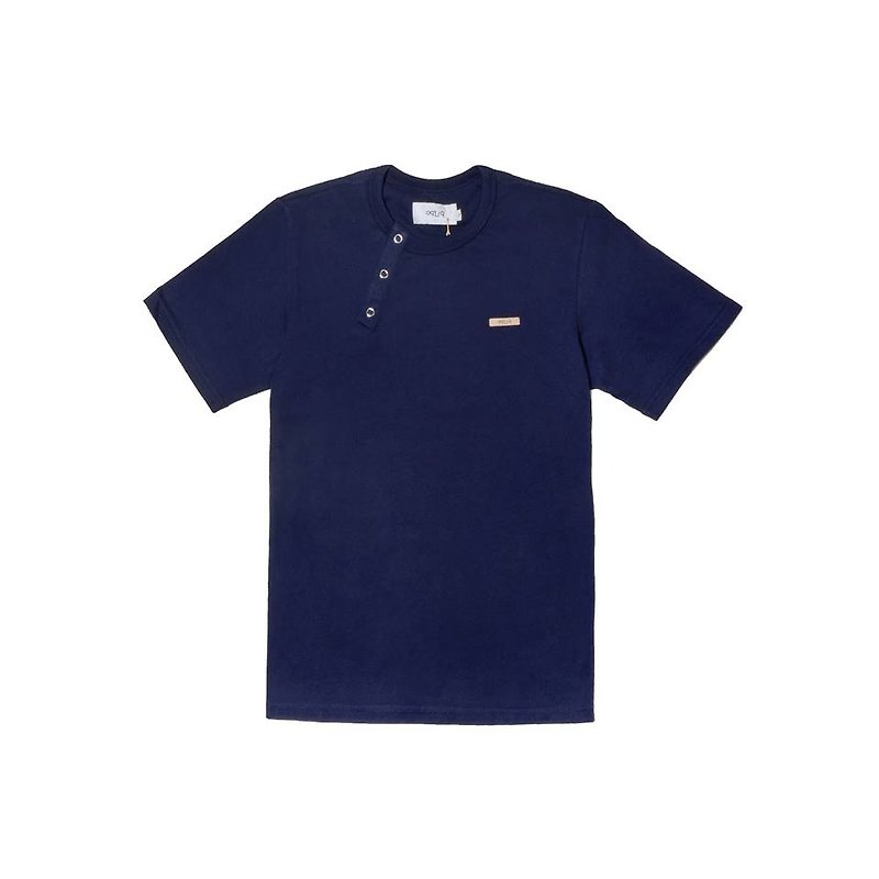 oqLiq - one way 開襟素面T-shirts(藍色棉質) - 男 T 恤 - 棉．麻 藍色
