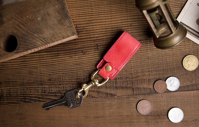 Multifunctional Leather Key Chain Stand - Coral Red - Reel, Stand - - Headphones & Earbuds Storage - Genuine Leather Red