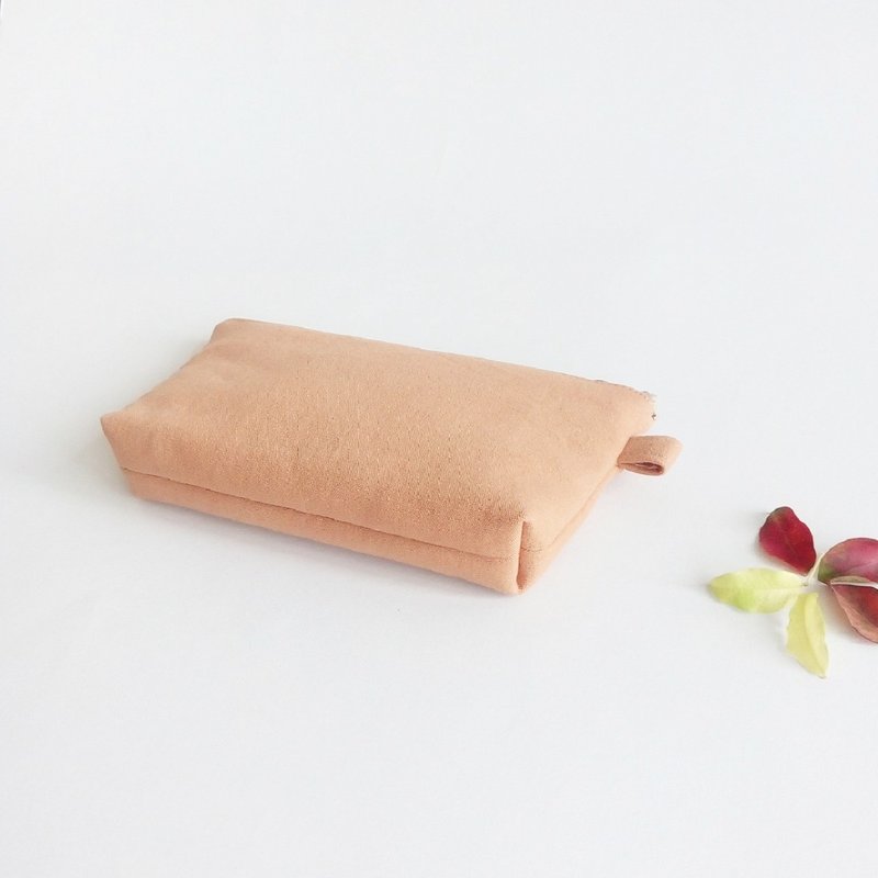 T.H.Ani Handcrafted Botanical Dye Powder Orange Pencil Case Large Pencil Box Cosmetic Bag Wallet Pen Pouch Natural Dye - Pencil Cases - Cotton & Hemp Orange