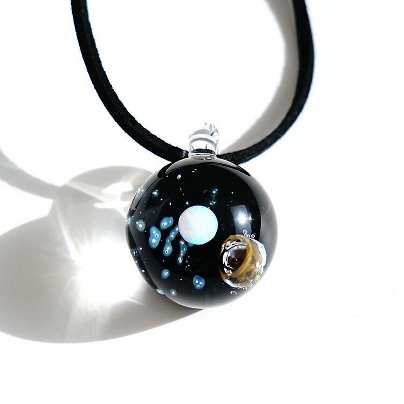 Planet & Meteorite World ver Nebula White Opal, Meteorite V2 Glass Pendant Universe - Necklaces - Glass Blue